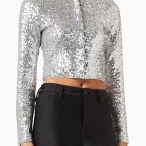 Good American Sequin Silver Cardigan Top